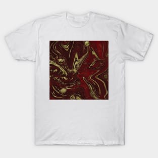 Gold Faux Glitter & Maroon Red Marble Abstract Art T-Shirt